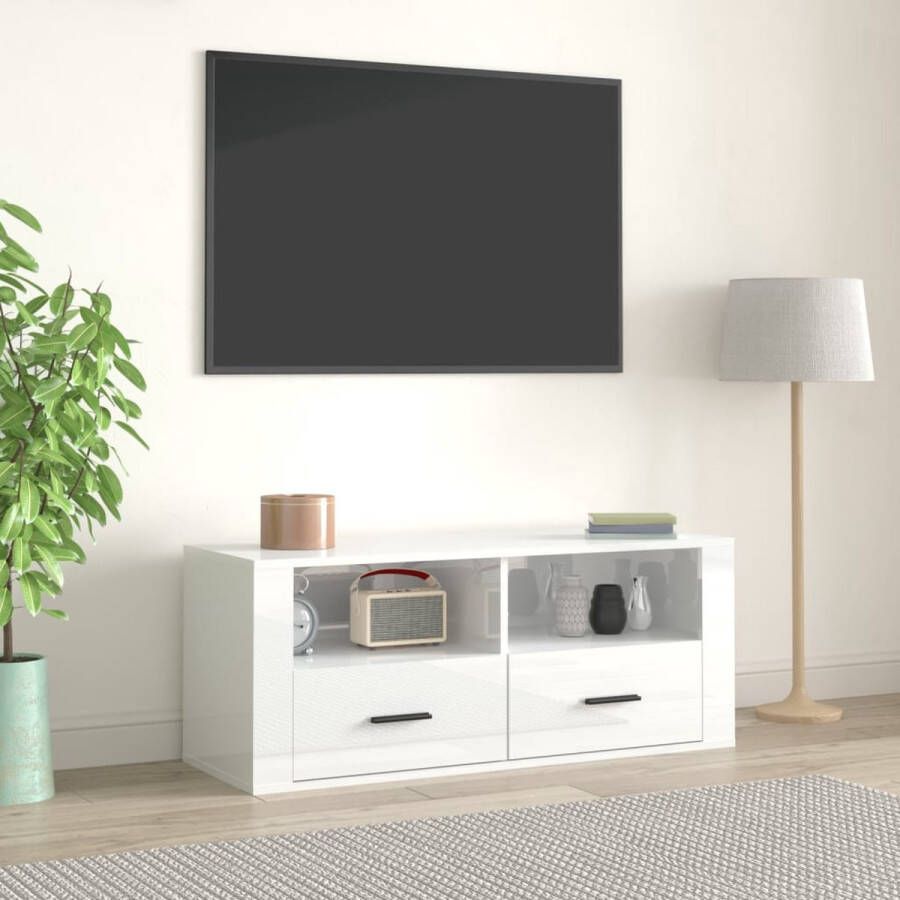 The Living Store Tv-kast Klassiek Media 100 x 35 x 40 cm Ken- Hoogglans wit bewerkt hout - Foto 2