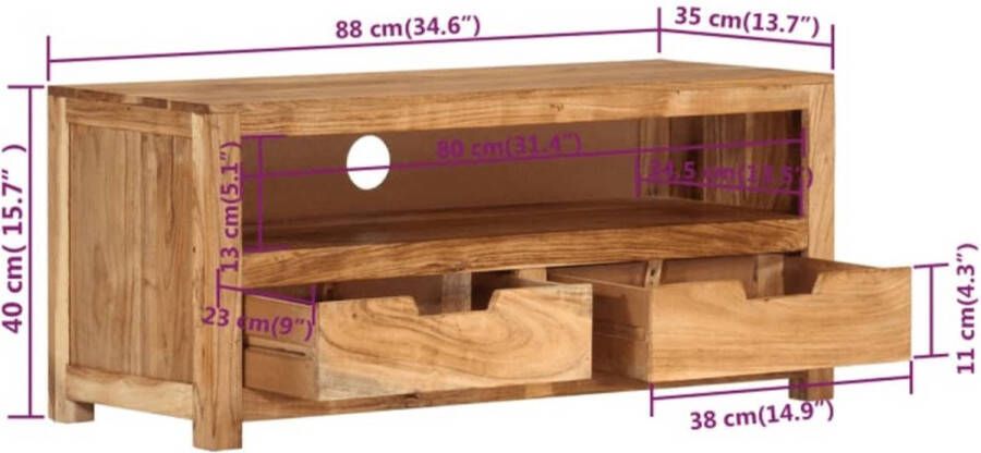 The Living Store TV-kast Massief Acaciahout 88 x 35 x 40 cm Duurzaam frame veel opbergruimte - Foto 2