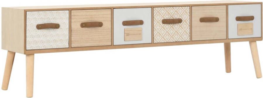 The Living Store TV-kast Massief grenen 130x30x40 cm 6 lades Leren handvatten - Foto 2