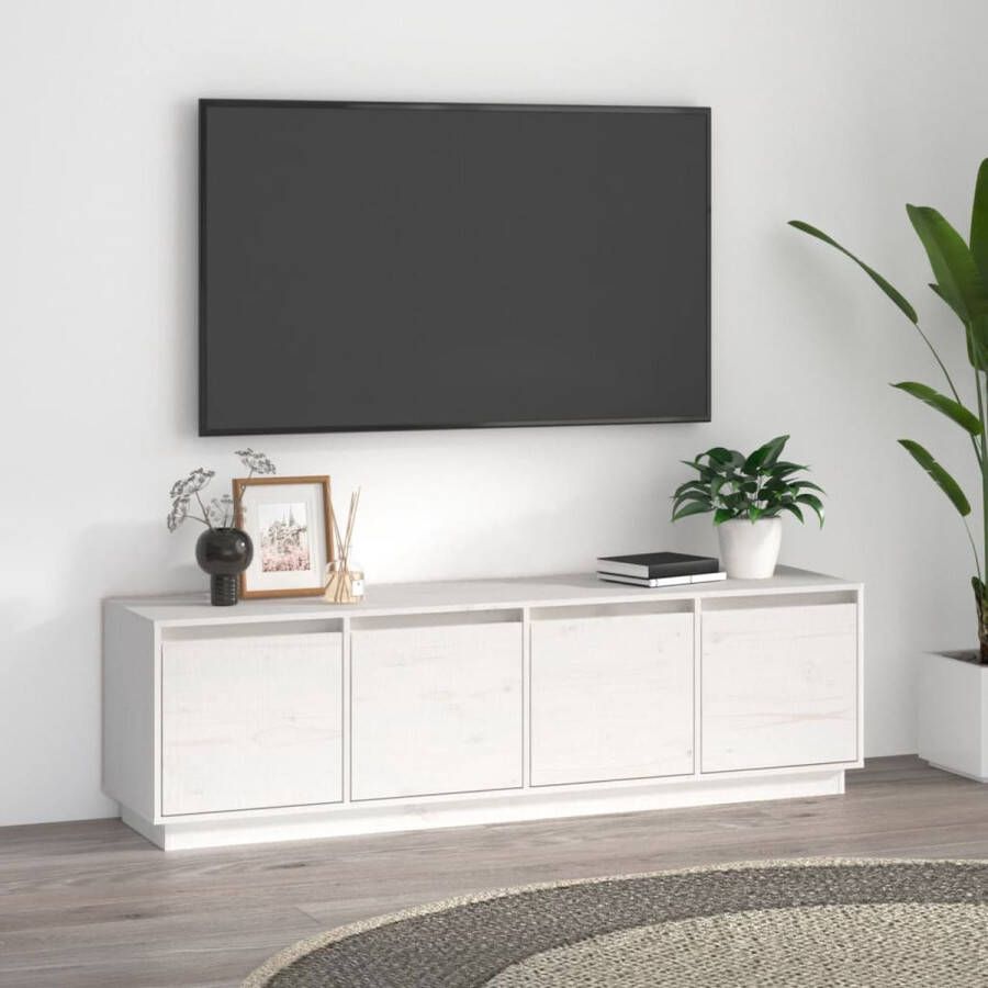 The Living Store TV-meubel Wit Grenenhout 156x37x45 cm Trendy design - Foto 2
