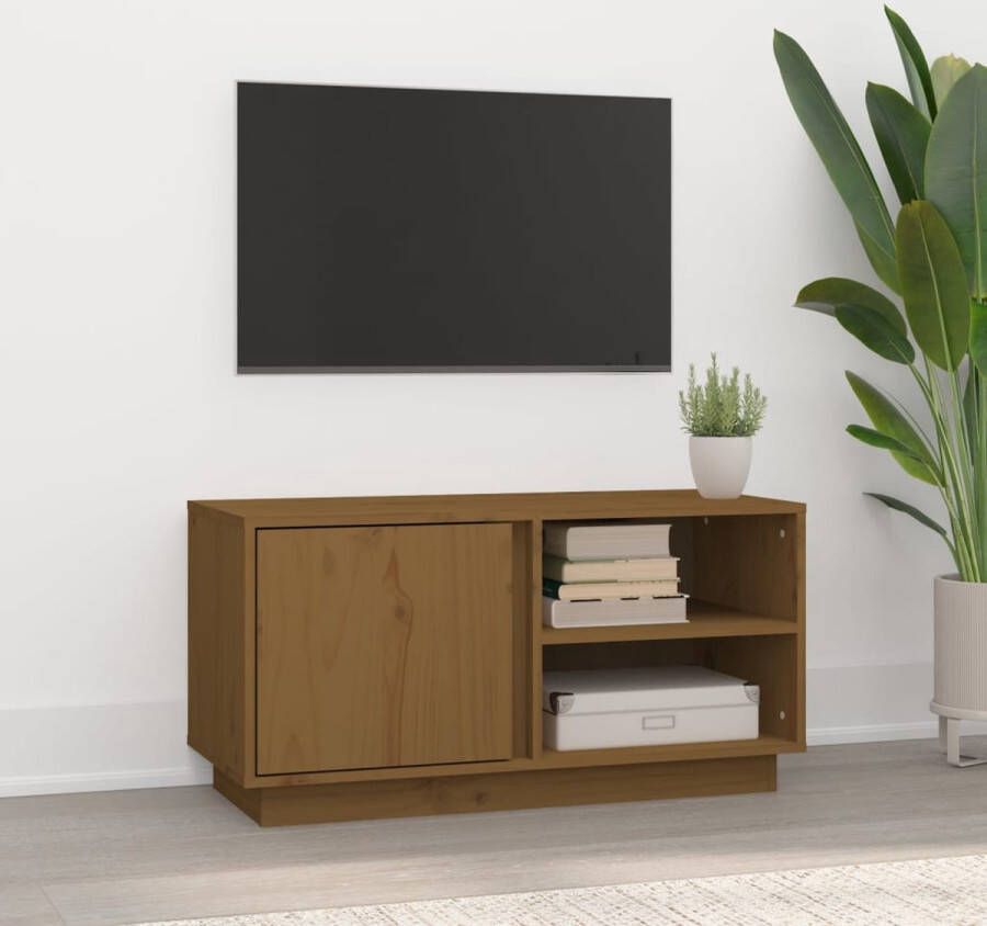 VidaXL Tv-meubel Massief Grenenhout 80x35x40 5 cm Tv Kast Houten Tv Kast Grenenhouten Tv Kast Tv Meubilair Salontafel Livingroom Furniture Decoratief Tv Meubel Opbergruimte Honigbruine Tv Kast - Foto 2