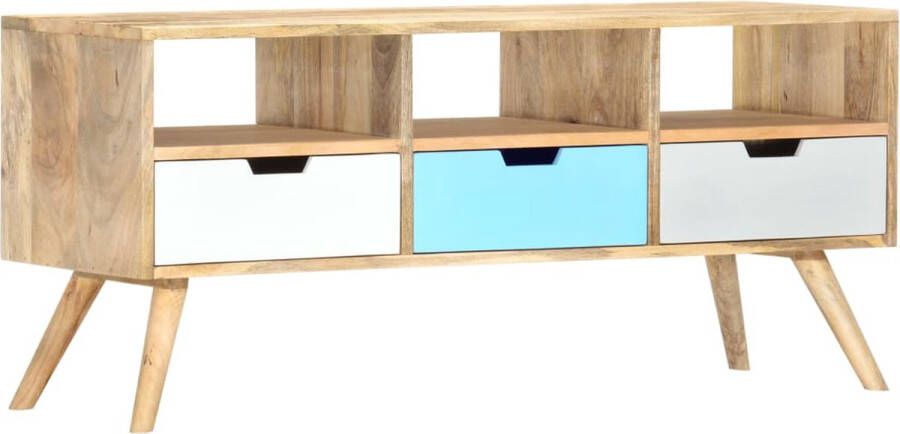 The Living Store Tv-kast Retro Mangohout 110x35x48 cm 3 lades 3 vakken - Foto 2