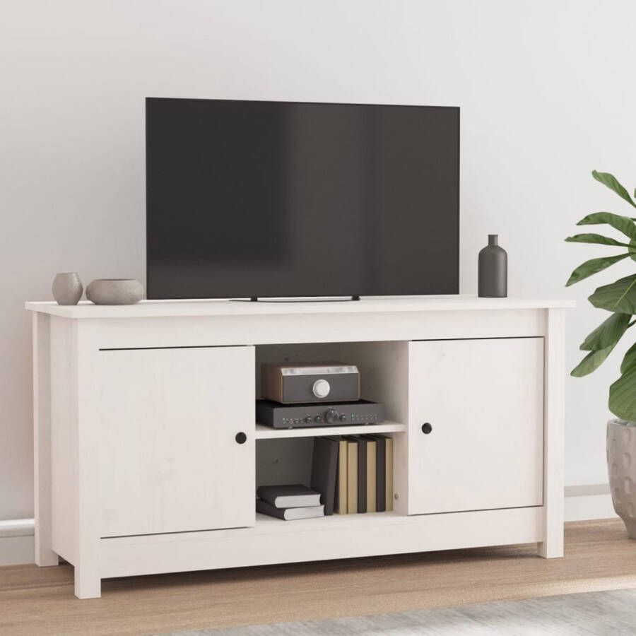 The Living Store TV-kast Serie Trendy Massief Grenenhout 103 x 36.5 x 52 cm Wit - Foto 2
