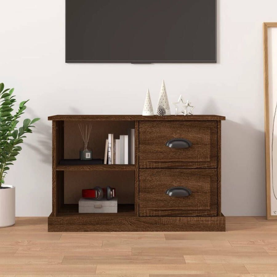 The Living Store TV-kast Bruineiken 73 x 35.5 x 47.5 cm 2 lades 2 open vakken - Foto 2