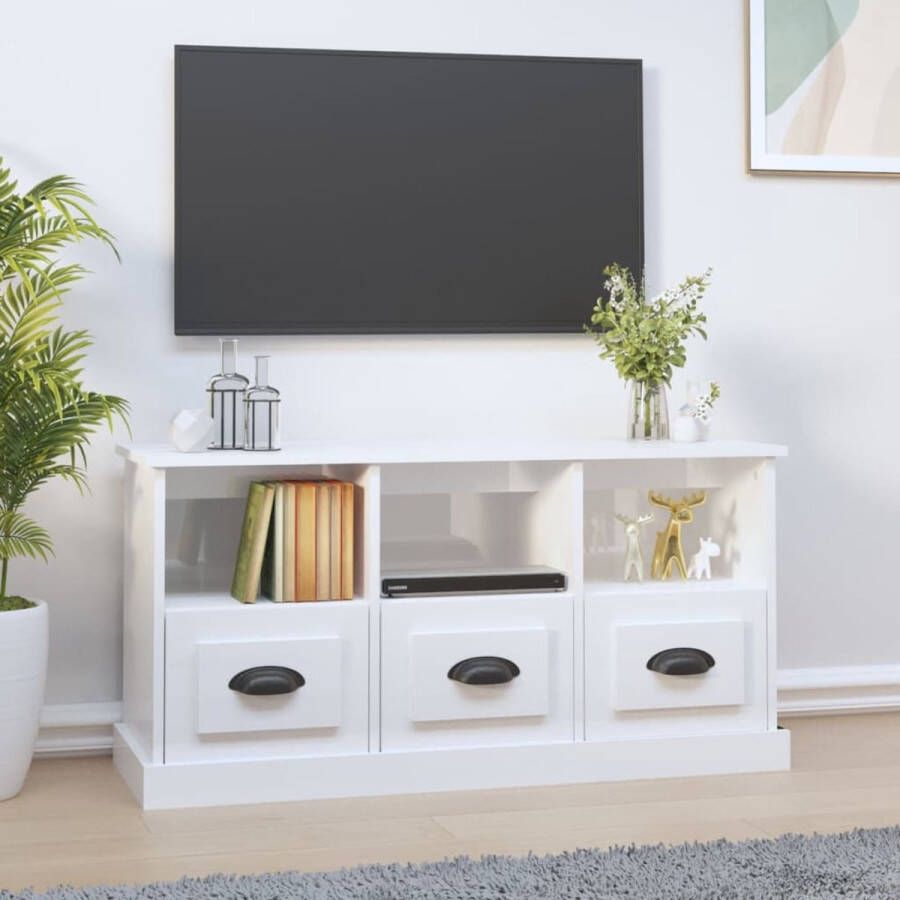 The Living Store TV-kast Trendy 100x35x50 cm Hoogglans wit Hout Voldoende opbergruimte Display functie - Foto 2