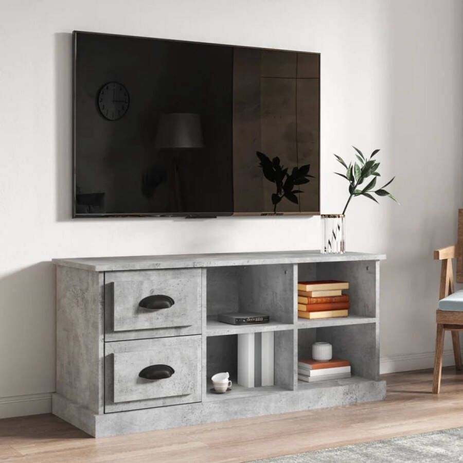 The Living Store TV-meubel Betongrijs 102 x 35.5 x 47.5 cm met Lades Open Vakken - Foto 2