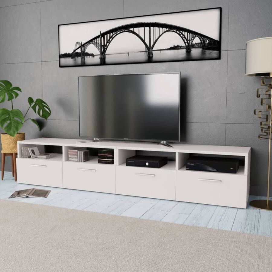 The Living Store Tv-kasten Spaanplaat 95 x 35 x 36 cm Matwit Set van 2 Tv-kast Tv-meubel Houten Tv-kast Witte Tv-kast Boekenplank - Foto 3