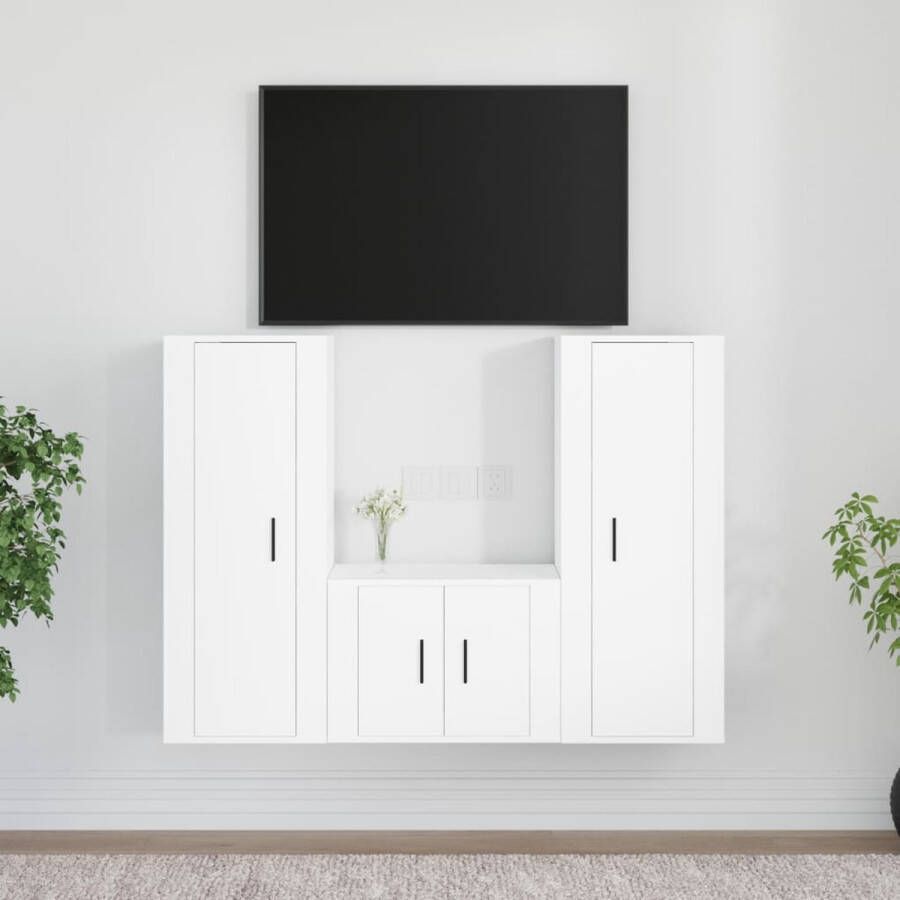 The Living Store TV-kastenset Bewerkt hout 2x 100 cm 1x 57 cm Wit - Foto 2