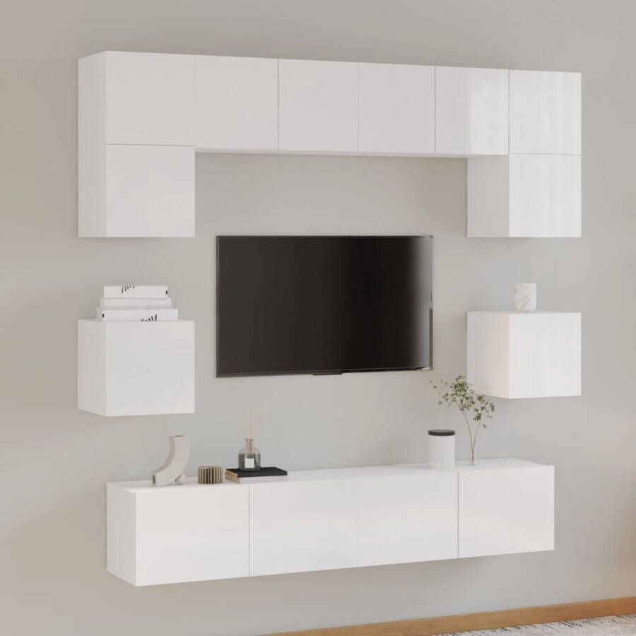 The Living Store TV Meubel Set Klassiek Wandgemonteerd Hoogglans Wit 4x 60x30x30cm 2x 80x30x30cm 2x 30.5x30x30cm - Foto 2