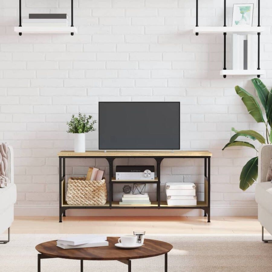 The Living Store Tv-meubel 100x33x45 cm bewerkt hout en ijzer sonoma eikenkleur Kast - Foto 2