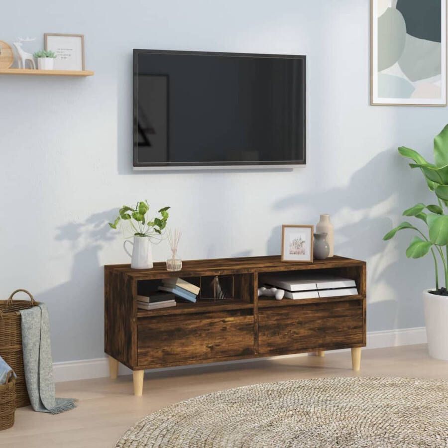 The Living Store Tv-meubel 100x34-5x44-5 cm bewerkt hout gerookt eikenkleurig Kast - Foto 2