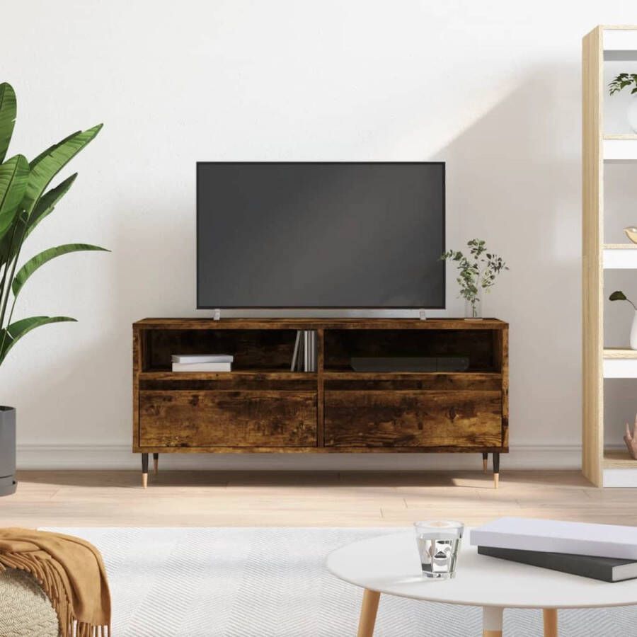 The Living Store Tv-meubel 100x34-5x44-5 cm bewerkt hout gerookt eikenkleurig Kast - Foto 2