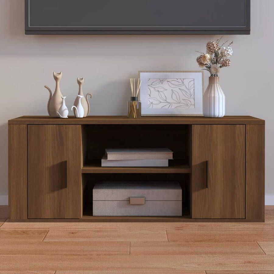 The Living Store Tv-meubel 100x35x40 cm bewerkt hout bruineikenkleurig - Foto 2