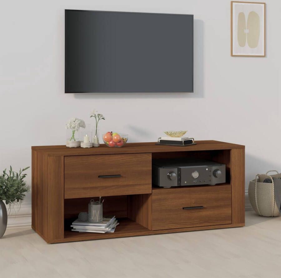 The Living Store Tv-meubel 100x35x40 cm bewerkt hout bruineikenkleurig Kast - Foto 2
