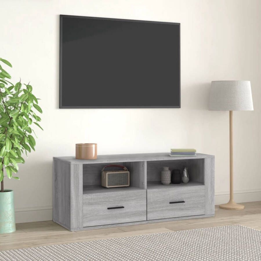The Living Store Tv-meubel 100x35x40 cm bewerkt hout grijs sonoma eikenkleurig Kast - Foto 2