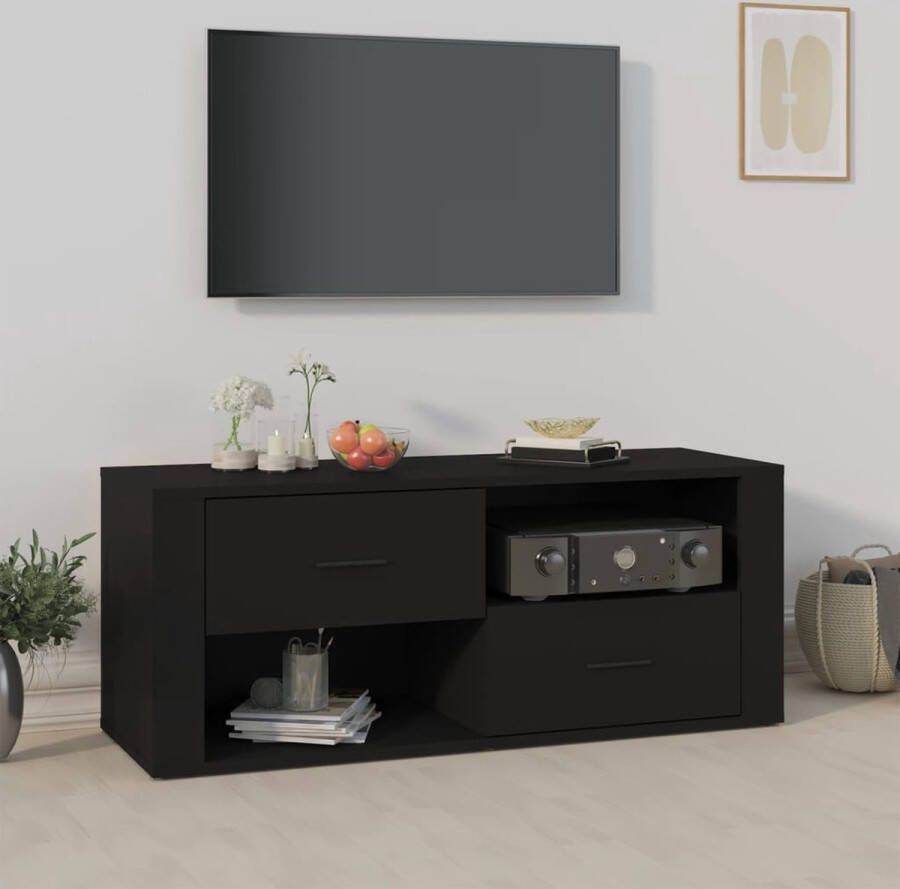 The Living Store Tv-meubel 100x35x40 cm bewerkt hout zwart - Foto 2