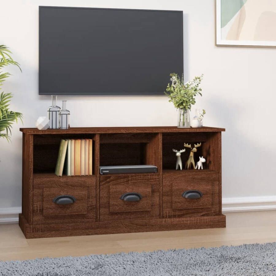 The Living Store Tv-meubel 100x35x50 cm bewerkt hout bruineikenkleurig Kast - Foto 2