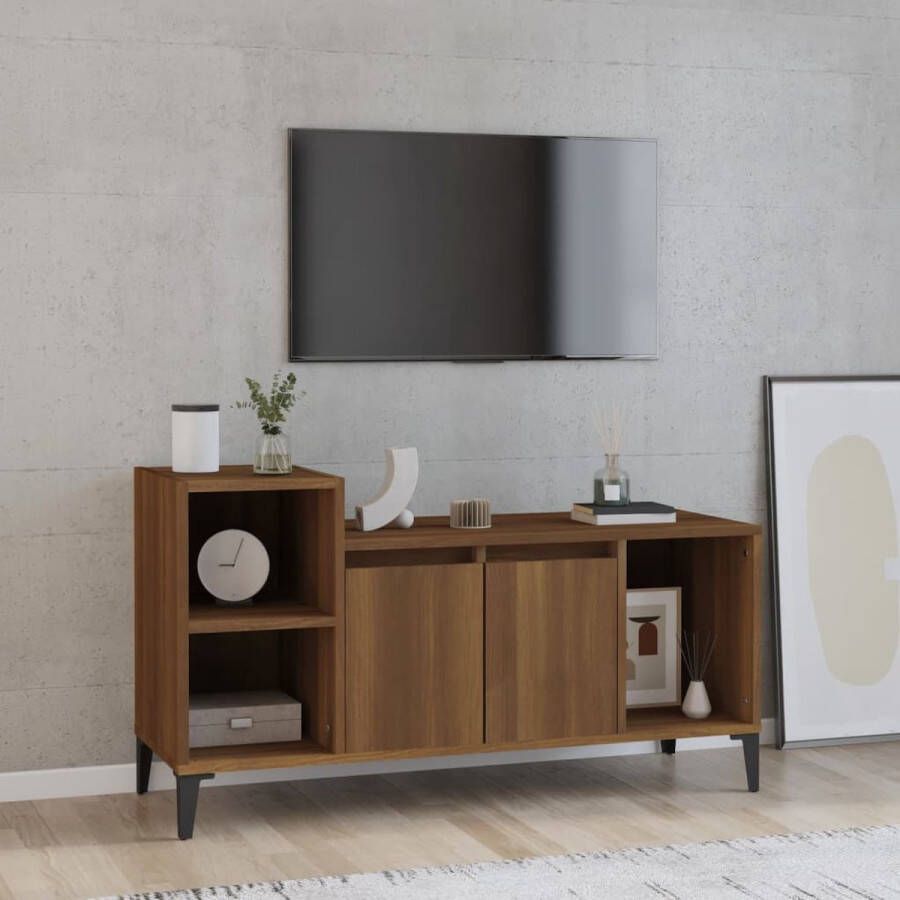 The Living Store Tv-meubel 100x35x55 cm bewerkt hout bruineikenkleurig Kast - Foto 2