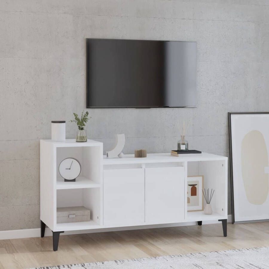 The Living Store TV-kast Klassiek Stereokast Afmetingen- 100 x 35 x 55 cm Ken- Hoogglans wit - Foto 2