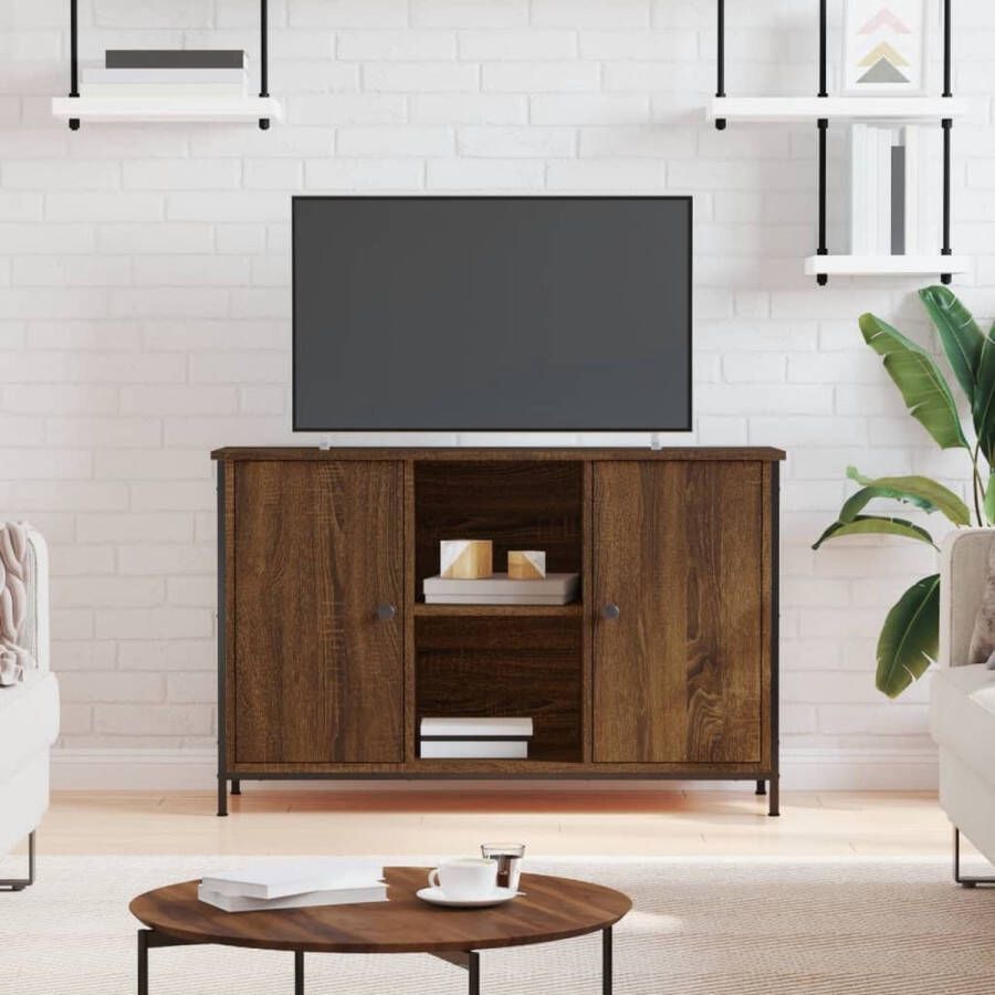 The Living Store Tv-meubel 100x35x65 cm bewerkt hout bruineikenkleurig Kast - Foto 2