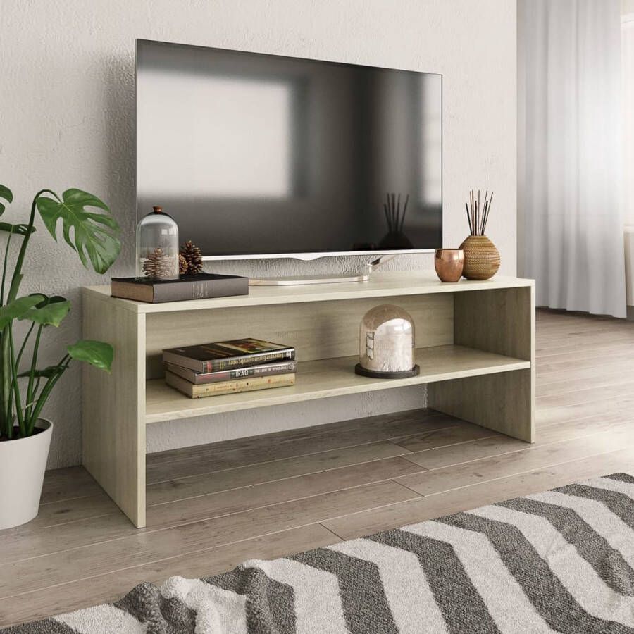 The Living Store Tv-meubel 100x40x40 cm bewerkt hout sonoma eikenkleurig Kast - Foto 2