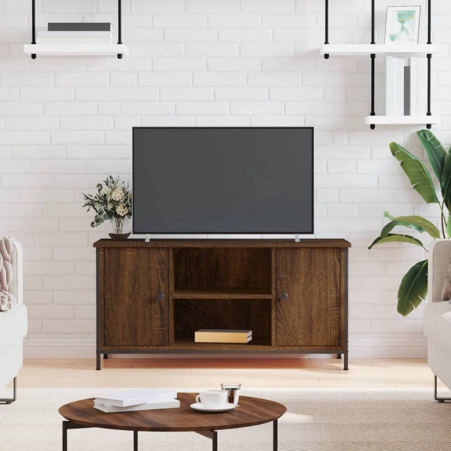 The Living Store TV-Kast Vintage Bruineiken 100 x 40 x 50 cm Duurzaam hout en ijzer Opbergruimte en uitstal functie - Foto 2