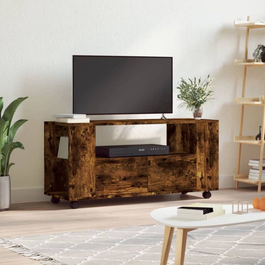 The Living Store Tv meubel Gerookt eiken 102 x 34.5 x 43 cm Duurzaam hout Veel opbergruimte - Foto 2