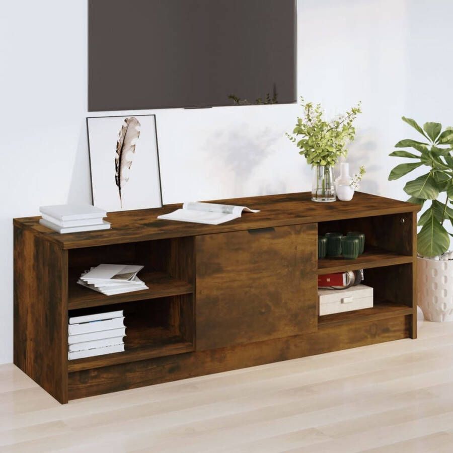 The Living Store TV-kast Gerookt eiken 102 x 35.5 x 36.5 cm Stevig materiaal voldoende opbergruimte - Foto 2