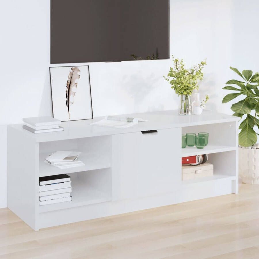 The Living Store Tv-meubel 102x35-5x36-5 cm bewerkt hout hoogglans wit Kast - Foto 2