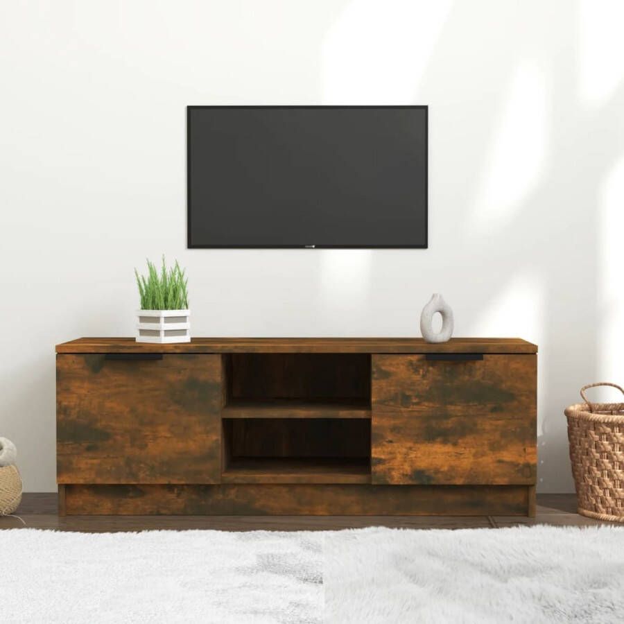 The Living Store Tv-meubel 102x35x36-5 cm bewerkt hout gerookt eikenkleurig Kast - Foto 2