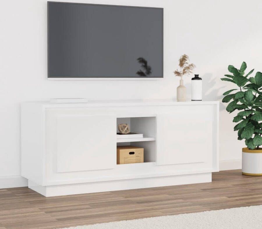 The Living Store TV-meubel Hoogglans wit 102 x 35 x 45 cm Duurzaam hout - Foto 2