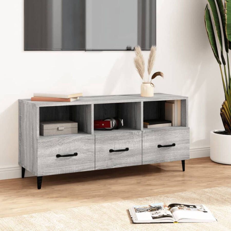 The Living Store Televisiemeubel Modern Media-kast 102 x 35 x 50 cm Grijs Sonoma Eiken - Foto 3