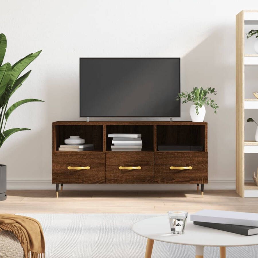 The Living Store TV-meubel Trendy bruineiken 102 x 36 x 50 cm Stevig en praktisch - Foto 2