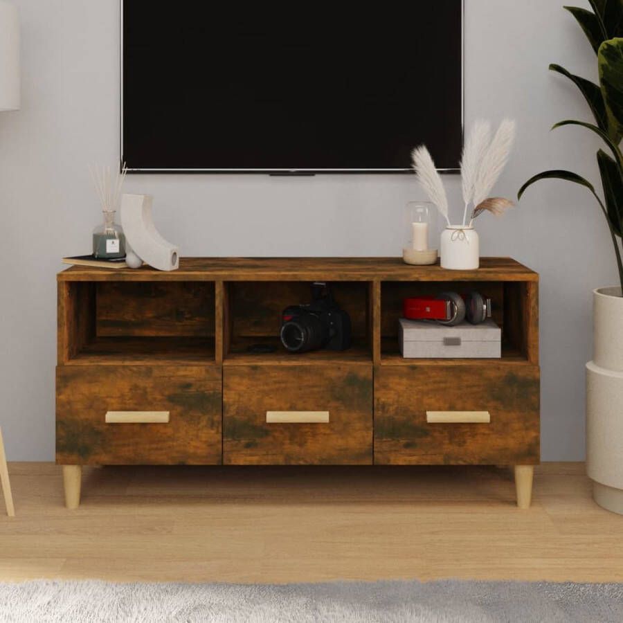 The Living Store Tv-meubel 102x36x50 cm bewerkt hout gerookt eikenkleurig Kast - Foto 2