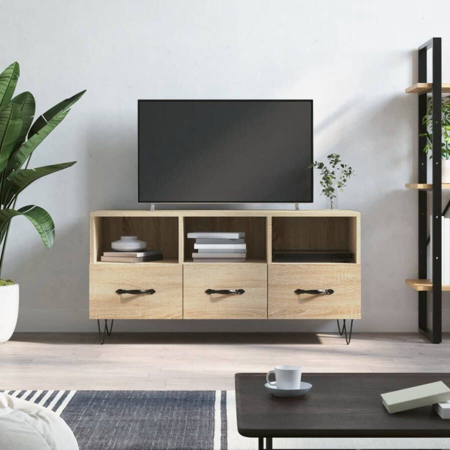The Living Store Tv-meubel 102x36x50 cm bewerkt hout sonoma eikenkleurig Kast - Foto 2