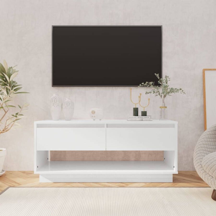 The Living Store TV-meubel wit hoogglans 102x41x44 cm met 2 lades en 1 open vak - Foto 2