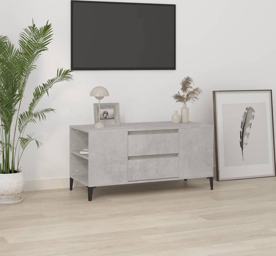 The Living Store TV-meubel Industrial Betongrijs 102 x 44.5 x 50 cm Bewerkt hout en metaal - Foto 2