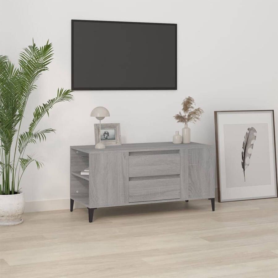 The Living Store Tv-meubel 102x44-5x50 cm bewerkt hout grijs sonoma eikenkleurig Kast - Foto 2