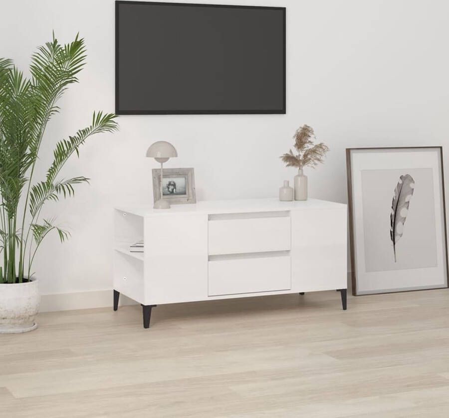 The Living Store TV-meubel Industrieel 102 x 44.5 x 50 cm Hoogglans wit - Foto 2