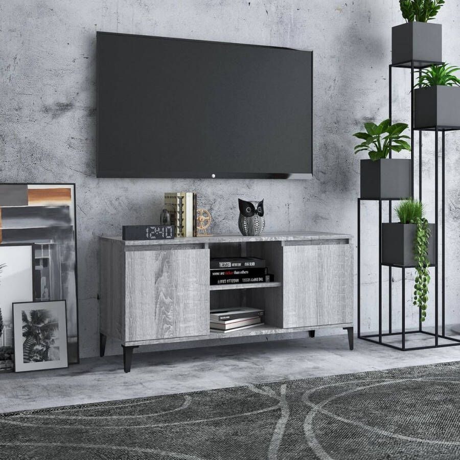 The Living Store Tv-meubel Grijs Sonoma Eiken 103.5 x 35 x 50 cm Stabiel en ruimtelijk - Foto 2