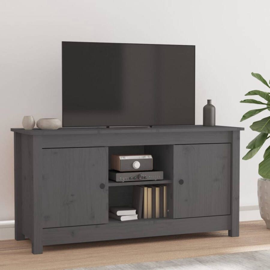 The Living Store Tv-meubel 103x36-5x52 cm massief grenenhout grijs Kast - Foto 2