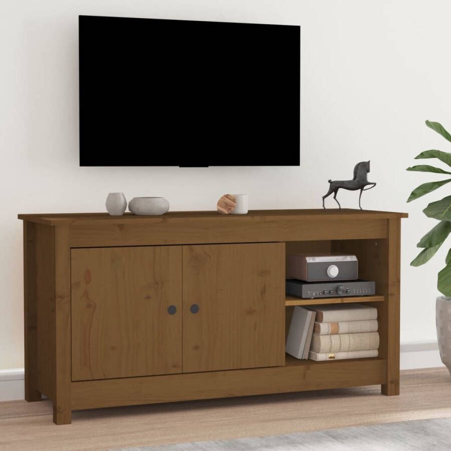 The Living Store Tv-meubel 103x36 5x52 cm massief grenenhout honingbruin - Foto 2