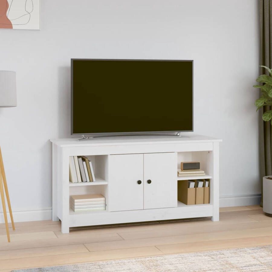 The Living Store Tv-meubel 103x36-5x52 cm massief grenenhout wit Kast - Foto 2