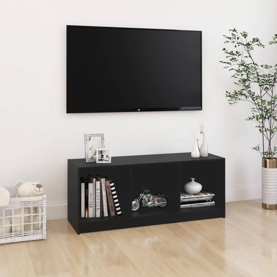 The Living Store Tv-meubel 104x33x41 cm massief grenenhout zwart Kast - Foto 2