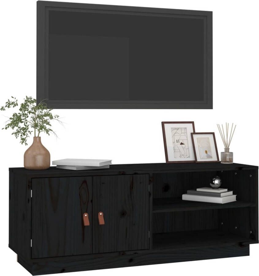 The Living Store Tv-meubel 105x34x40 cm massief grenenhout zwart Kast - Foto 3