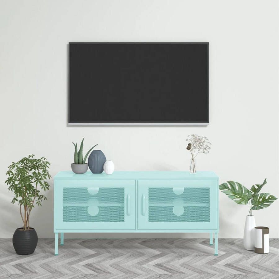 The Living Store TV-meubel Stalen constructie Mint 105x35x50 cm 2 gaasdeuren - Foto 2