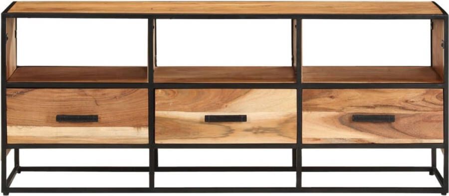 The Living Store TV-meubel Industrial 110 x 30 x 45 cm Massief acaciahout met natuurlijke afwerking Inclusief 3 lades en 3 schappen Montage vereist - Foto 2