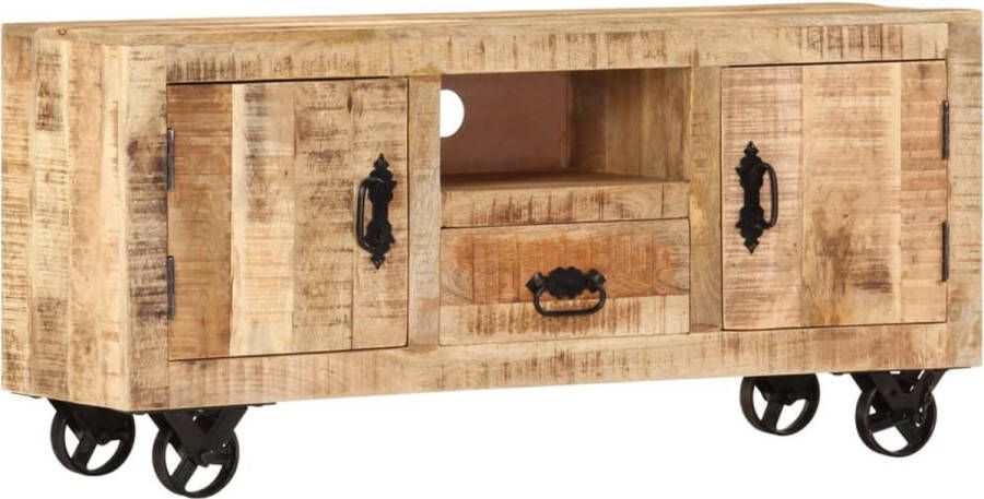 The Living Store Televisiekast Industriële Stijl 110 x 30 x 50 cm Massief Ruw Mangohout - Foto 2