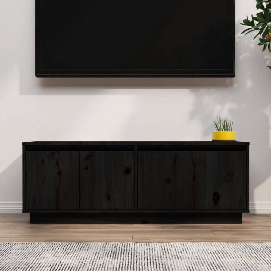 The Living Store Tv-meubel Trendy en praktisch Tv-kast Afmetingen- 110 x 34 x 40 cm Kleur- Zwart Materiaal- Grenenhout - Foto 2
