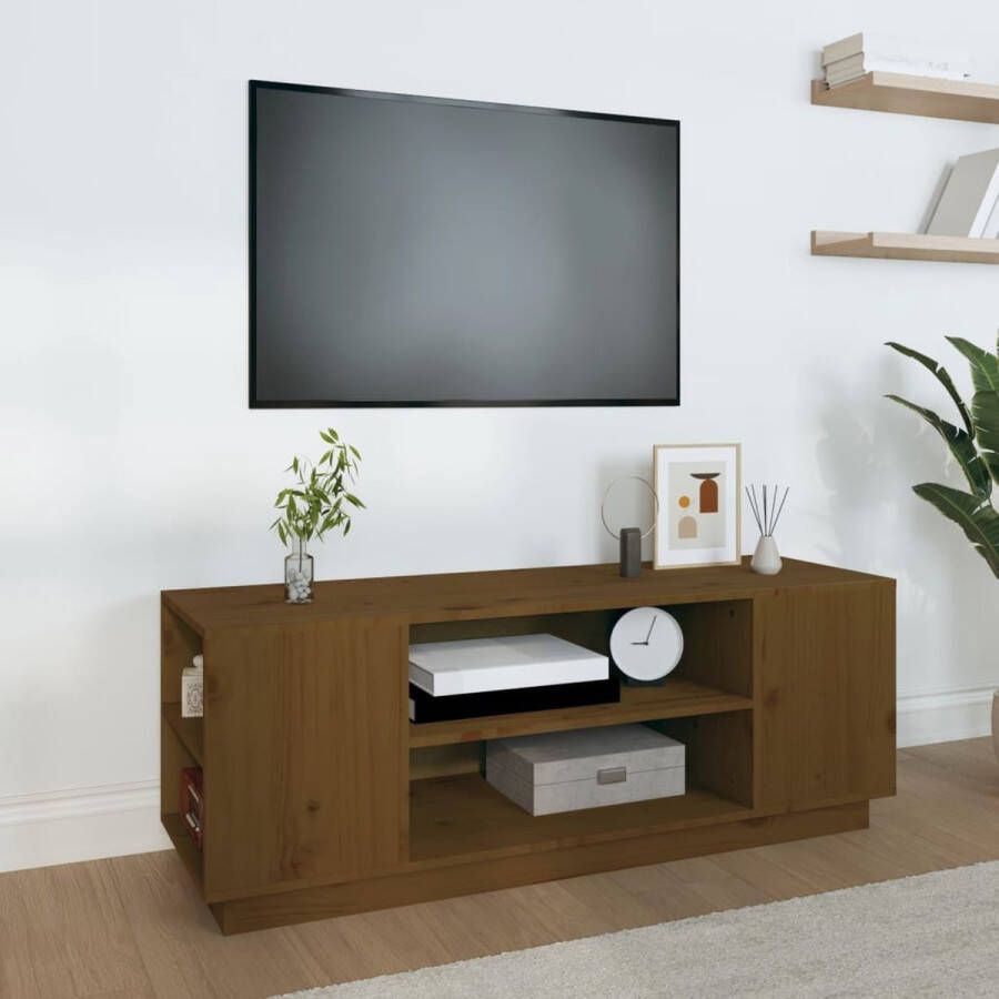 The Living Store Tv-meubel 110x35x40-5 cm massief grenenhout honingbruin Kast - Foto 2